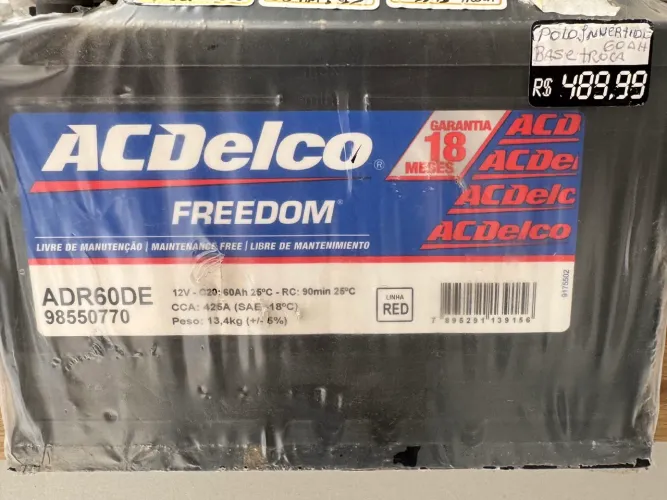Bateria acdelco 60ah polo invertidos garantia 18m na promoção só 450,00