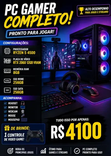 PC Gamer COMPLETO COM TODOS OS ACESSÓRIOS 