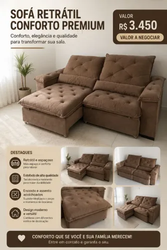 Sofá Retrátil Conforto Premium