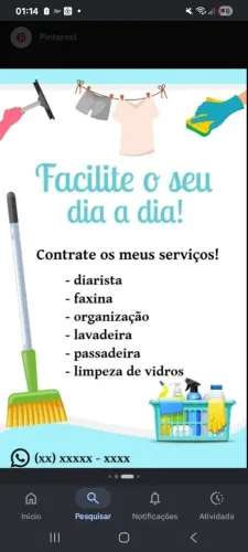 Faxinas também se precisa lavo roupas e passo