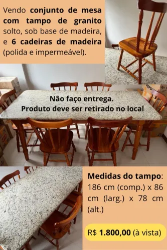 Conjunto mesa e 6 cadeiras de madeira