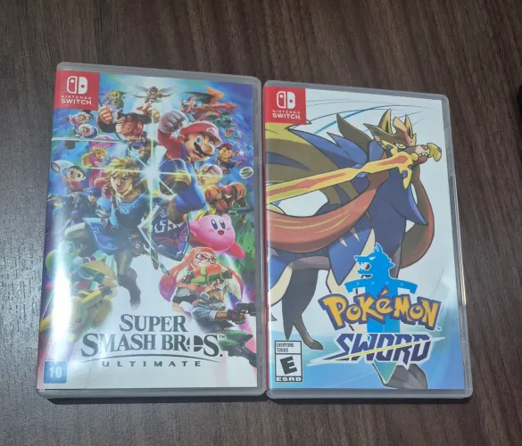 Jogos Nintendo Switch - Smash Bros e Pokémon Sword