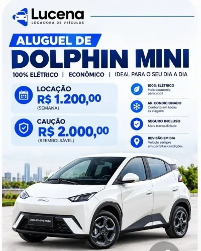 Em Petrolina-PE, Locação de Veículo DOLPHIN MINI GS 2027, para motoristas de aplicativo.