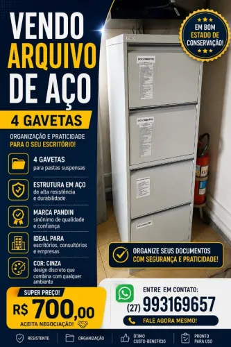 Arquivo de Aço Pandin 4 Gavetas para Pasta Suspensa