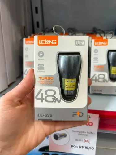 Carregador Veicular 48W Turbo com entrada USB e tipo C
