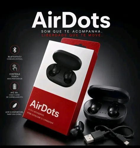 Air Dots Fones de Ouvido sem fios Bluetooth 5.1 com controle Touch e até 15h em case.