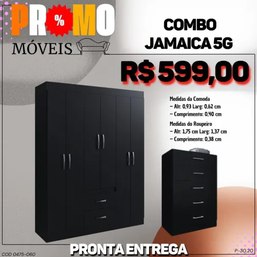 Kit Guarda-roupa + Cômoda 5 gavetas