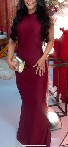 Vestido longo sereia gola alta Costa nua