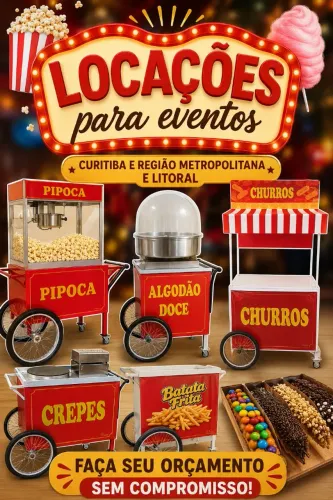 Pipoca algodão doce churros batata cachorro quente