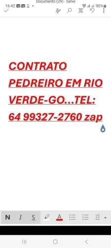 Contrato pedreiro em Rio Verde-Go!!
