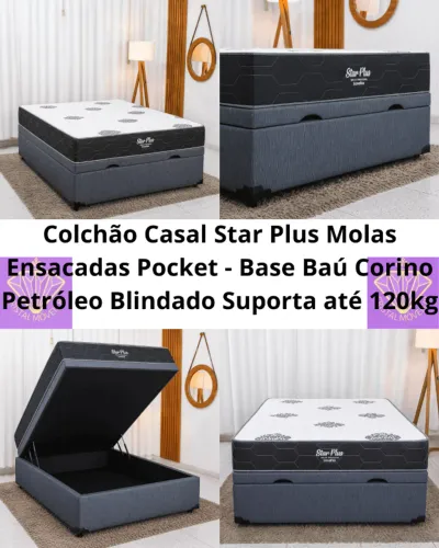 Colchão Casal Star Plus Molas Ensacadas Pocket -Baú Casal Prime Conf