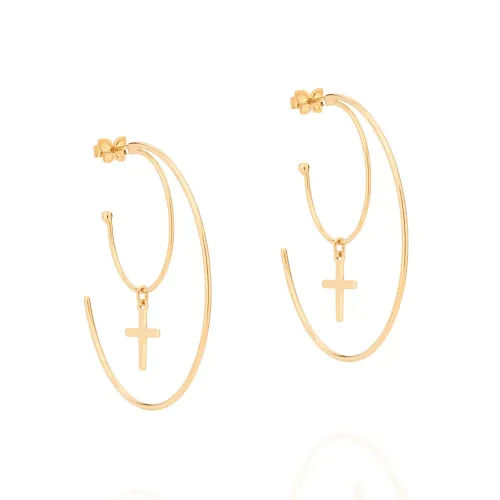 Brincos de argola com cruz - Rommanel 