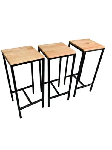 Conjunto 3 Banquetas Alta Estilo Industrial Eucalipto