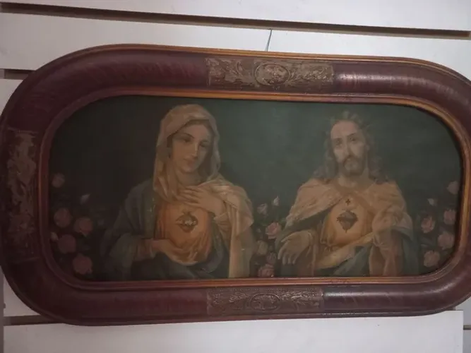 Quadro antigo sagrado coração de Jesus e Maria 