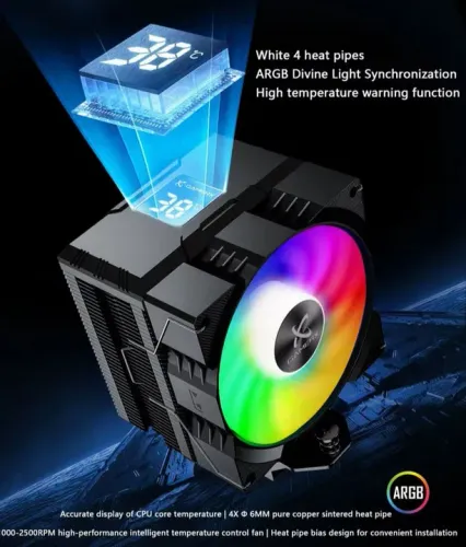 CPU Cooler ARGB com Medidor de Temperatura