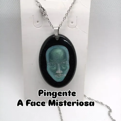 Corrente Colar Pingente A Face Misteriosa 3d Feito a Mão Artesanal de Resina Exclusivo