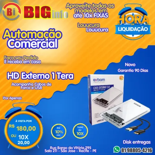 HD Externo 1TB Portátil USB 3.0 com Case Transparente para PC, PS4, Xbox e TV - Pronta Ent