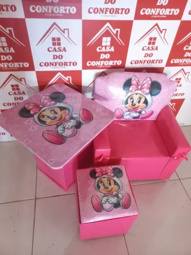 Conjunto Infantil Minnie Rosa - Sofá, Mesa e Puff