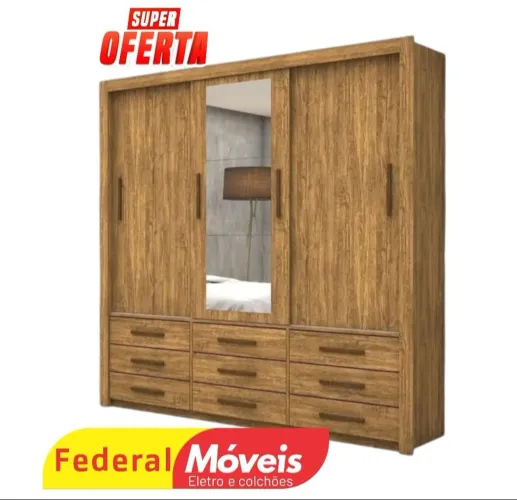 Guarda Roupa 3 Portas de Correr com Espelho - 9 Gavetas para Organizar Tudo!