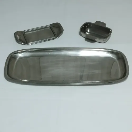 Jogo Travessa, Mantegueira e Molheira em aço inox Meridional