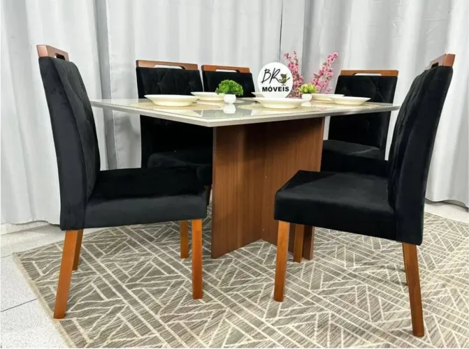 Conjunto de Mesa de Jantar com 6Cadeiras Elegantes