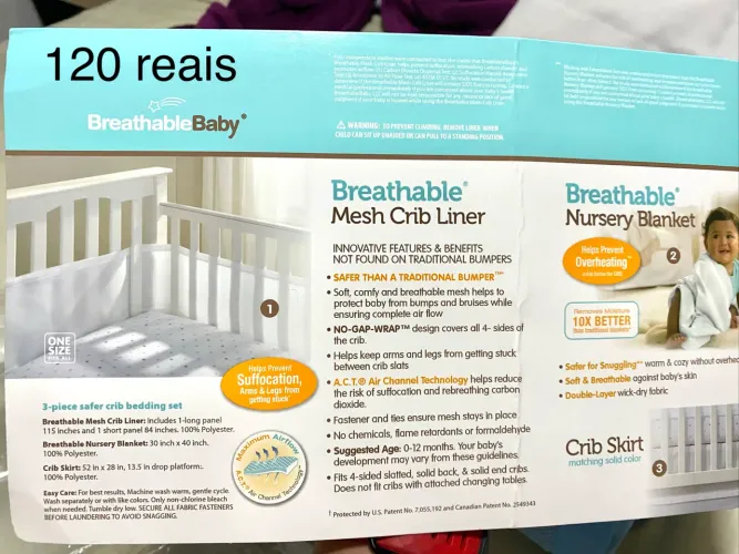Kit Tela Respirável Protetora para Grade de Berço azul Breathable Baby NOVO