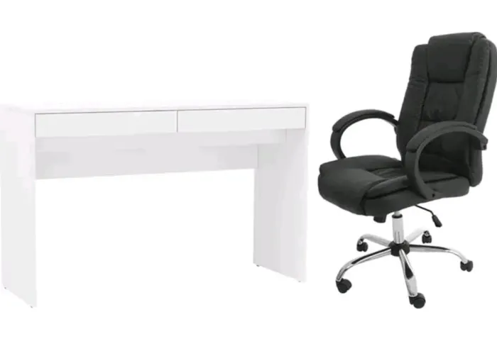 Mesa de escritório branca com cadeira executiva presidente