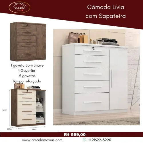 Cômoda Lívia com Sapateira - entrega em 3 Dias 