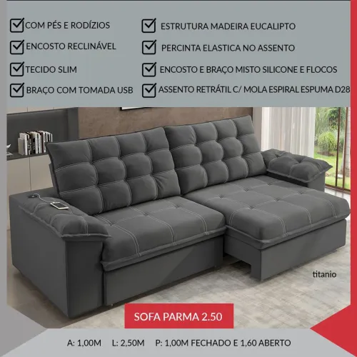 Sofá Retrátil Parma 2.50 - Novo
