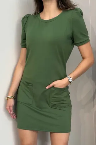 Vestido em molecotton verde militar GG
