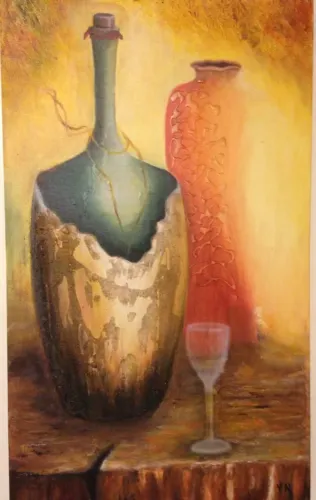 Quadro tinta a óleo - vinho com trabalho de areia e cola 