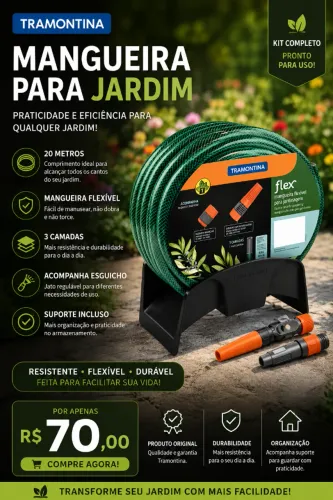 Mangueira para Jardim 20 Metros com Esguicho e Suporte TRAMONTINA - Nova!