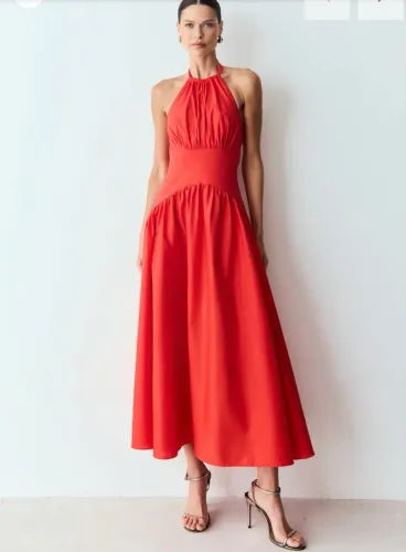 Vestido Midi Zen Oficial Frente Única Vermelho Tomate - Novo Na Etiqueta