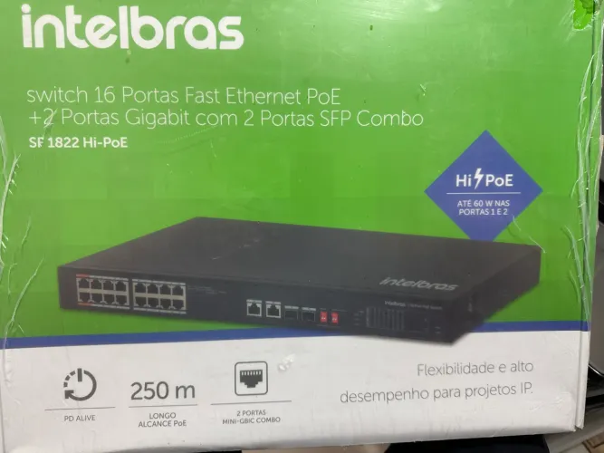 Switch 16 portas Fast Ethernet PoE Intelbras SF 1822 hi-PoE