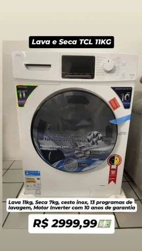 Lava e Seca TCL, Inverter, 11KG / 7KG, Motor com 10 anos de garantia