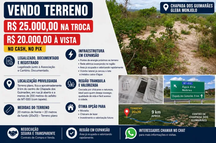 ? TERRENO À VENDA - CHAPADA DOS GUIMARÃES | GLEBA MONJOLO