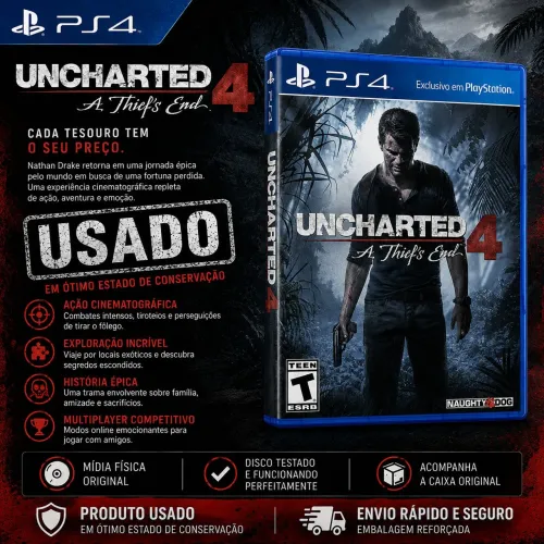 Uncharted 4: A Thiefs End - PS4 | Mídia Física | USADO