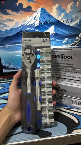 Jogo Soquete 12 Peças 10 a 22mm Kit de Ferramentas Chave Catraca Completo