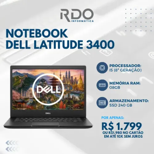 Notebook Corporativo Dell Latitude 3400 Core i5 08GB RAM SSD 240GB