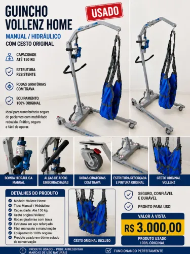 Guincho para transferência de pacientes Vollenz Home - Manual/Hidráulico