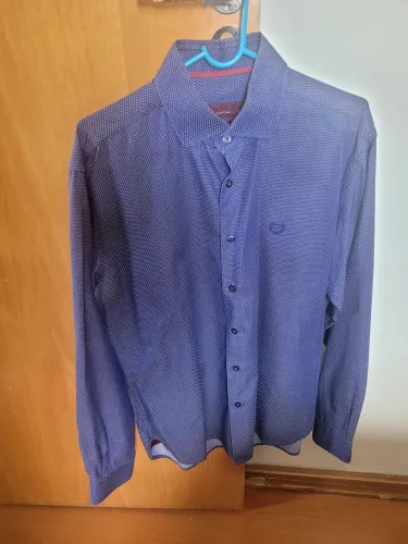 Camisa Social Via Veneto Slim Fit Azul Estampada Tam. 2
