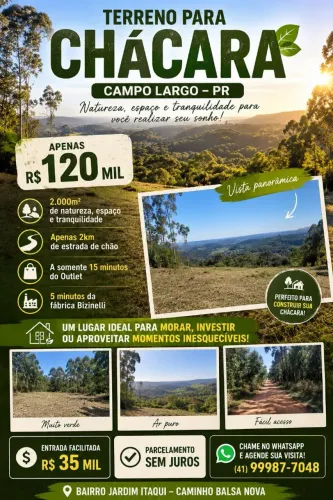 TERRENO DE CHÁCARA (CAMPO LARGO P.R.). 2 MIL METROS.