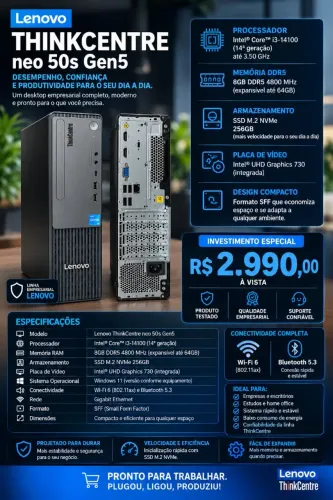 Desktop Lenovo Neo 50s 14th 8GB M2 256 Wi-fi Bluetooth 