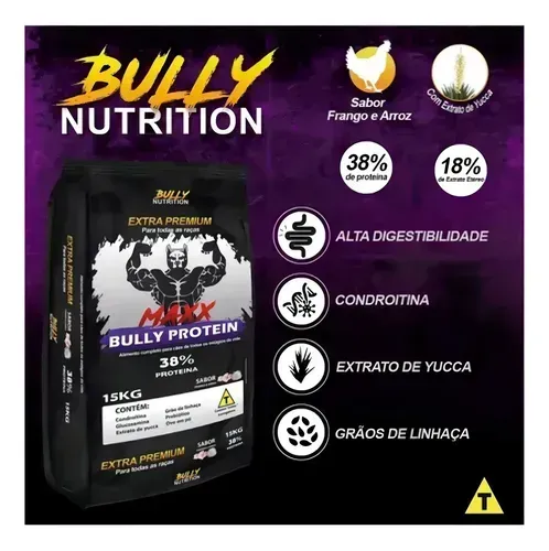 Ração Bully Nutrition Maxx Protein 15kg Extra Premium 38%