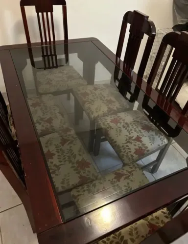 Mesa madeira maciça 6 cadeiras