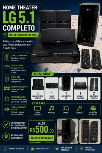 Home Theater LG 5.1 Completo | HDMI | USB | Karaokê | 2 Controles