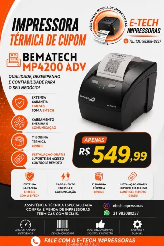 Impressora Térmica Bematech MP4200 ADV Semi Nova + Garantia de 6 Meses.