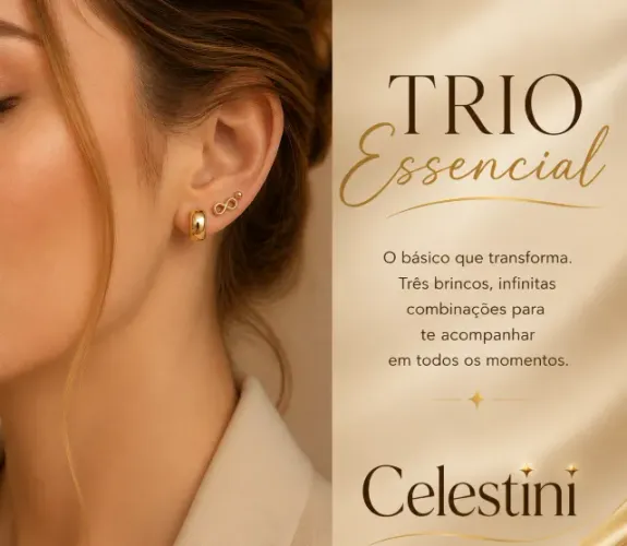 Trio Essencial Folheado Ouro 18K - Argola Infinito Bolinha | Kit Presente Celestini