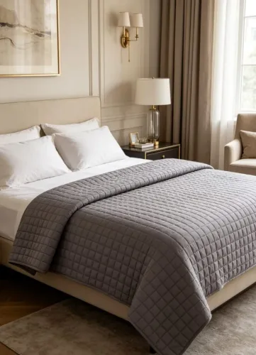 COBERTURA DE CAMA AZUL CLARO COM QUILTED E PONTO DE GRADE