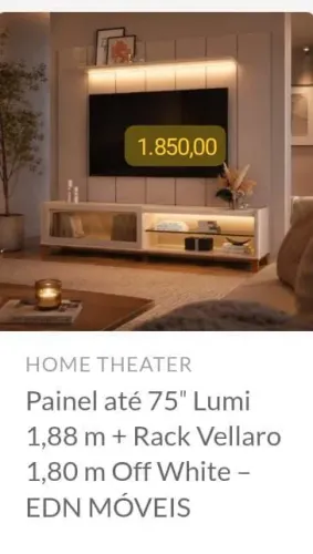 Painel tv Lumi 1.88m + Rack Vellaro 1.80m suporta tv até 75 polegadas / pague na entrega